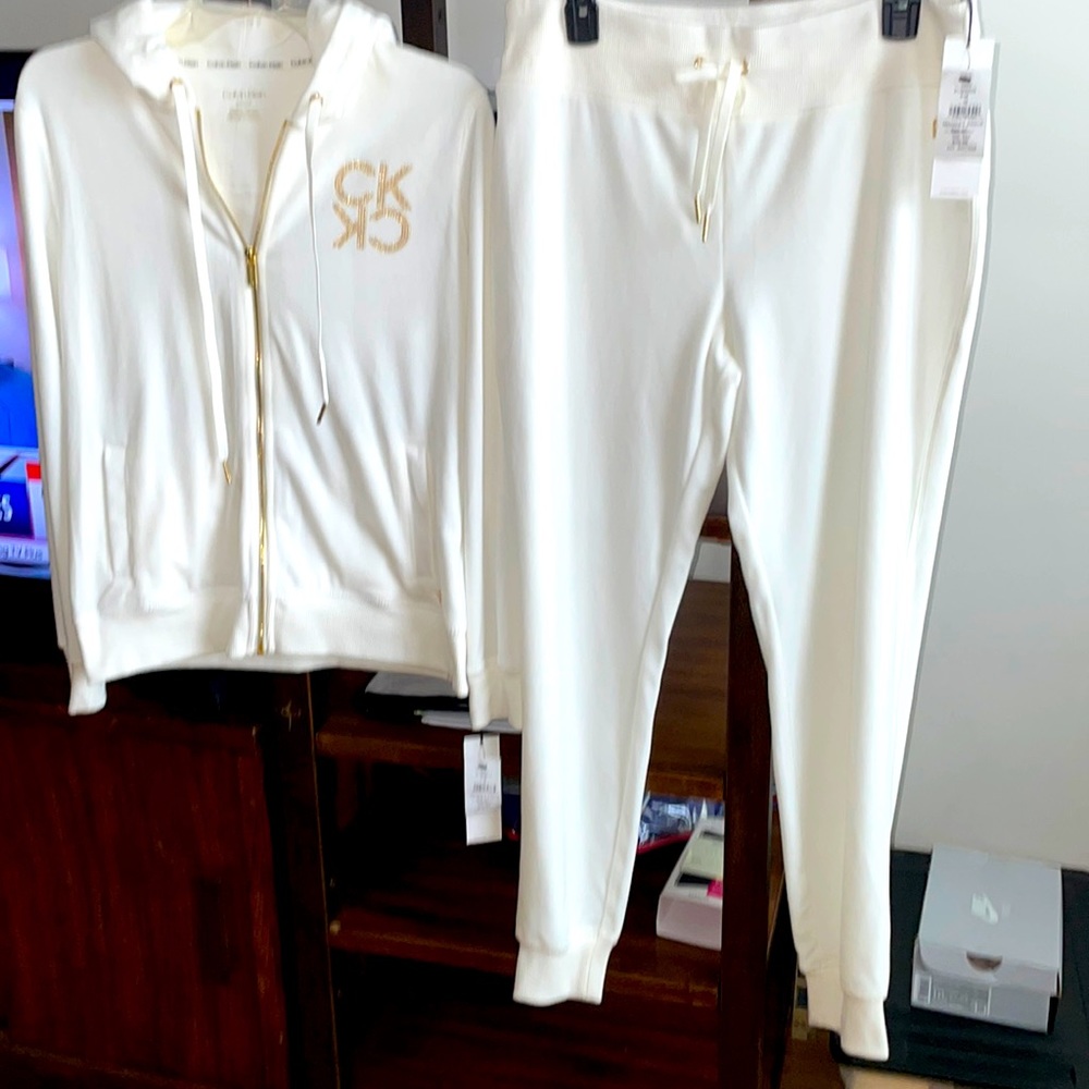 2pc Calvin Klein cream jacket and pant